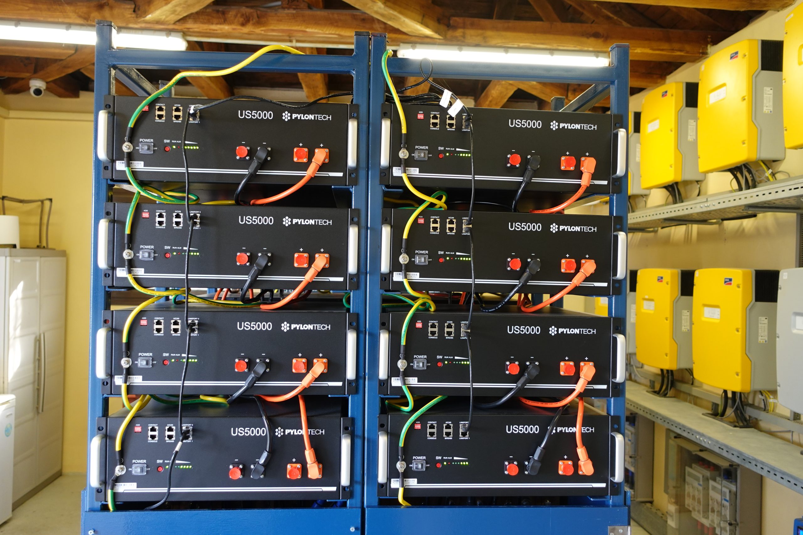 US5000 Batteries mounted on hand-made metal racks